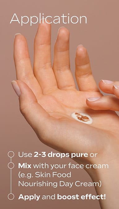 Application : use 2-3 drops pure or mix with your face cream